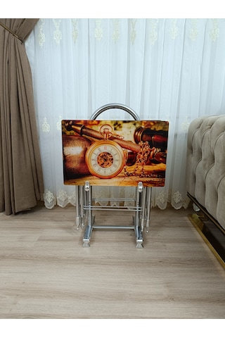 Çanta Zigon Sehpa,4'lü Sehpa, Zigon Sehpa, Camlı Sehpa - Saat