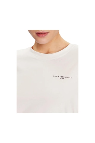 Tommy Hilfiger Kadın Pamuklu Yuvarlak Yaka Marka Logolu Beyaz T-shirt Ww0ww37877-02z-10708 Beyaz