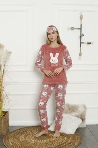 Kadın Uzun Kollu Alt Polar Üst Kışlık Pijama Takımı 02164 Füme