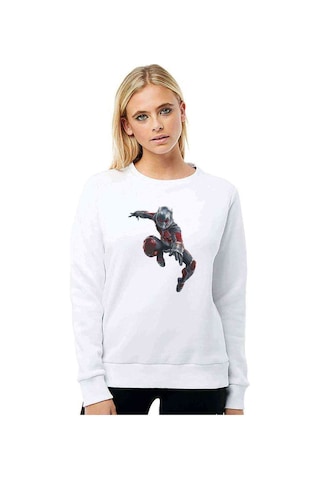 Ant Man Karınca Adam Jump Baskılı Beyaz Kadın Sweatshirt