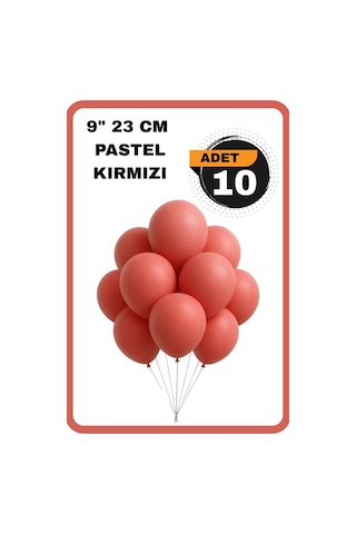 Pastel Balon 9 İnc 23 Cm Helyum Uyumlu 10 Adet Doğum Günü Kutlama Parti Süs Malzemesi Kırmızı
