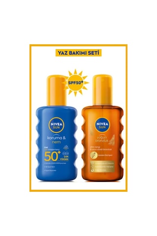NIVEA Sun Güneş Koruyucu Nemlendirici Vücut Spreyi SPF50 200 ML + Karoten Doğal Bronzlaştırıcı Sprey 200 ML