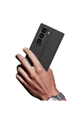 Galaxy Uyumlu Z Fold 6 Kılıf Karbon Fiber Tasarımlı Magnetik Tokalı Kartlıklı Redclick Kıpta Zega Kapak