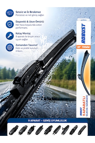 70 Cm 28 700mm Universal Oto Sileceği 9 Aparatlı Sessiz Çalışma İz Bırakmaz Premium Kalite