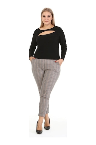 Ekose Arka Beli Lastikli Pantolon