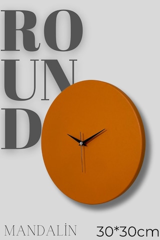 Round Mandalin Model Modern Metal Sıvama Akar Sessiz Mekanizmalı Duvar Saati 30 30cm Turuncu