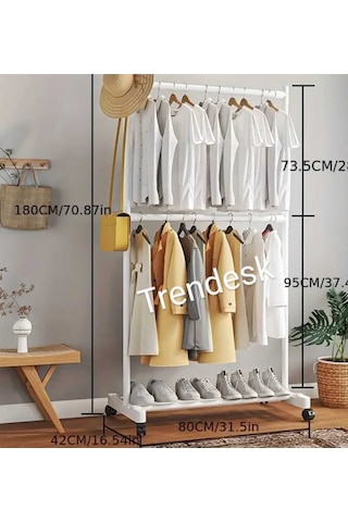 Metal Siyah Çift Askılı Elbise Askılığı Konfeksiyon Askılık Tekerlekli 6008 Siyah