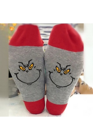 Noel Baba Ve Grinch'in Yer Aldığı 1 Çift Unisex Noel Çorabı. Yeni