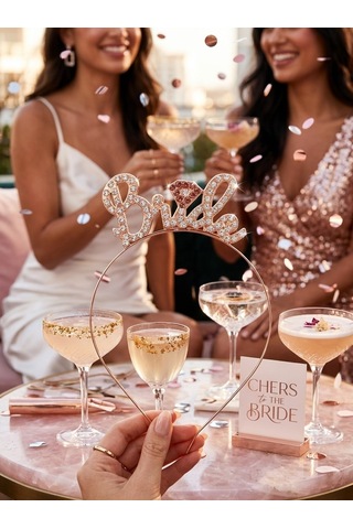 Bride Metal Taşlı Lüks El Yazılı Rosegold Taç Bekarlığa Veda Parti Aksesuarı Diğer