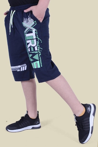 Fyk Kids Xtreme Yazı Baskılı Fosfor Renk Detaylı Çift Cep Erkek Çocuk Lacivert Kapri Lacivert