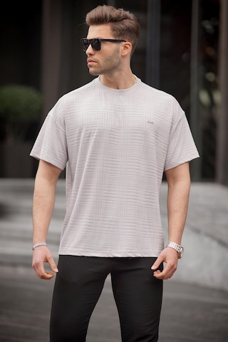 Madmext Boyalı Gri Oversize Bisiklet Yaka Erkek Tişört 6191-boyalı Gri Boyalı Gri