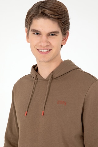 U.S. Polo Assn. Erkek Kapüşonlu Haki Basic Şardonlu Sweatshirt 50295176-VR027
