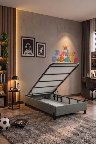 Junior Bedding 100x200 Tek Kişilik Yatak, Baza, Baza Başlık Seti Ortopedik Yataklı Sandıklı Baza 3 Lü Set Gri 100 x 200