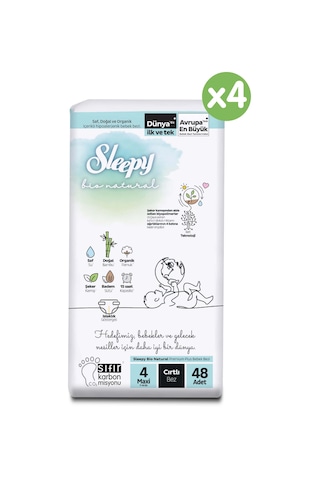 Sleepy Bio Natural Bebek Bezi 4 Numara Maxi Ultra Paket 192 Adet 4'lü