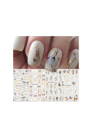 Nailist Floral Çiçekli Seri - Altın Yaldızlı Yapışkan Tırnak Sticker Nail Art Tırnak Dövmesi 85292355