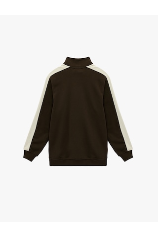 Koton Regular Fit Uzun Kollu Şardonlu Renk Kontrastlı Baskılı Yarım Fermuarlı Sweatshirt Kahverengi 6sam70040mk Kahverengi