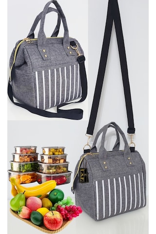 Sıcak, Soğuk Isı Yalıtımlı Termal Termoslu Yemek, Mama, Beslenme, Gıda İçin Askılı Taşıma Çantası Gri