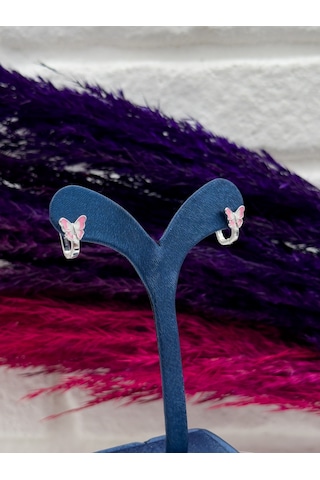 925 Ayar Gümüş Mineli Kelebek Tasarım Zarif Kız Çocuk Küpesi Gümüş