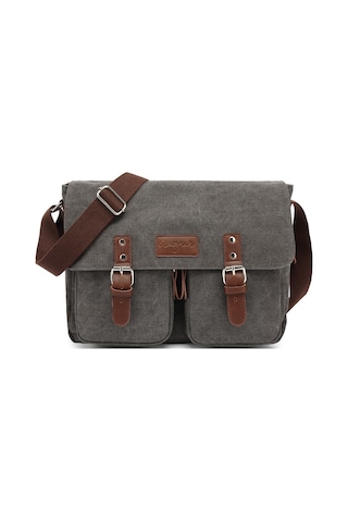 Augur 8506 Vintage Canvas Messenger Omuz Çantası-Gri