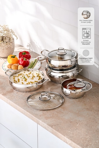 Emsan Cemre İndüksiyon Tabanlı 8 Parça Çelik Tencere Seti