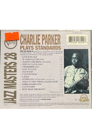 Plak Değildir Cd Dir Cd Charlie Parker Plays Standarts Jazz Mas