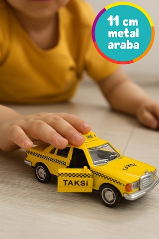 Metal Çek Bırak Taksi Polis Arabası Ve Trafik Işığı 3 Lü Set Açılır Kapı Yumuşak Lastik 11 Cm