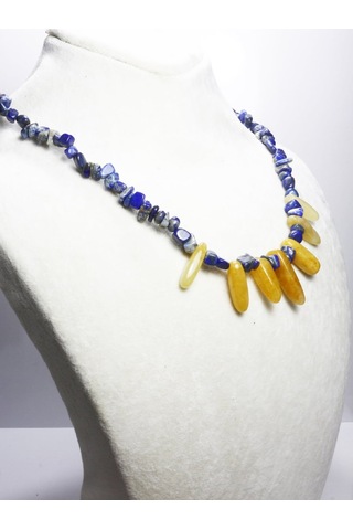 Lapis Lazuli & Akik Taşı Tasarım Kolye Lacivert - Sarı