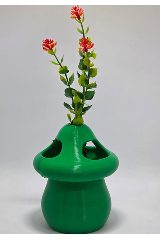 Kalemlik Yeşil Sima Mantar Çiçekli Üç Gözlü Kalemlik Düzenleyici Yeşil