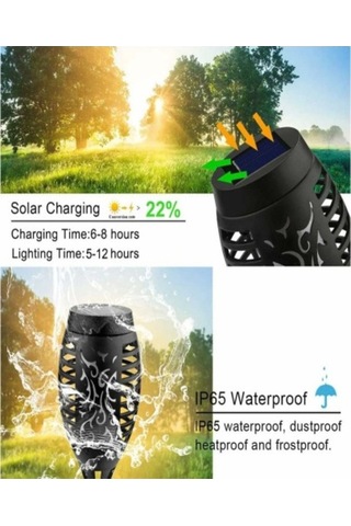 Ebitda 4 Adet Su Geçirmez Güneş Enerjili Alev Işıkları, 12 Led, Bahçe Dekorasyonu İçin Meşale Işıkları