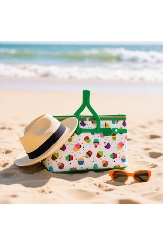 25 Lt Piknik Sepeti 1072 Picnic Bag Yeşil - Beyaz