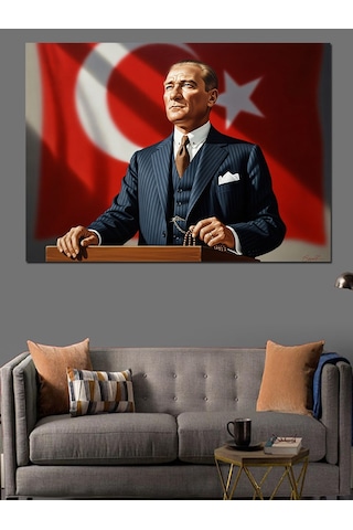 Atatürk Kürsüde Konuşma Yaparken Dekoratif Kanvas - Mdf Ahşap Tablo