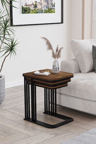 Lyon 3'lü C Zigon Sehpa Siyah Metal - Barok Tabla