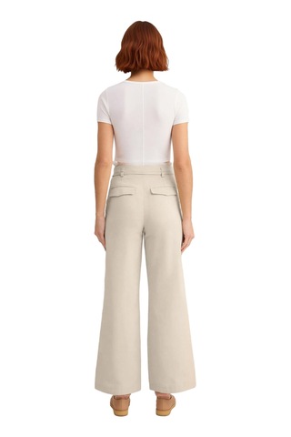 Ersefa Kadın Yüksek Bel Wide Leg Gabardin Pantolon Fonksiyonel Dayanıklı Ekru
