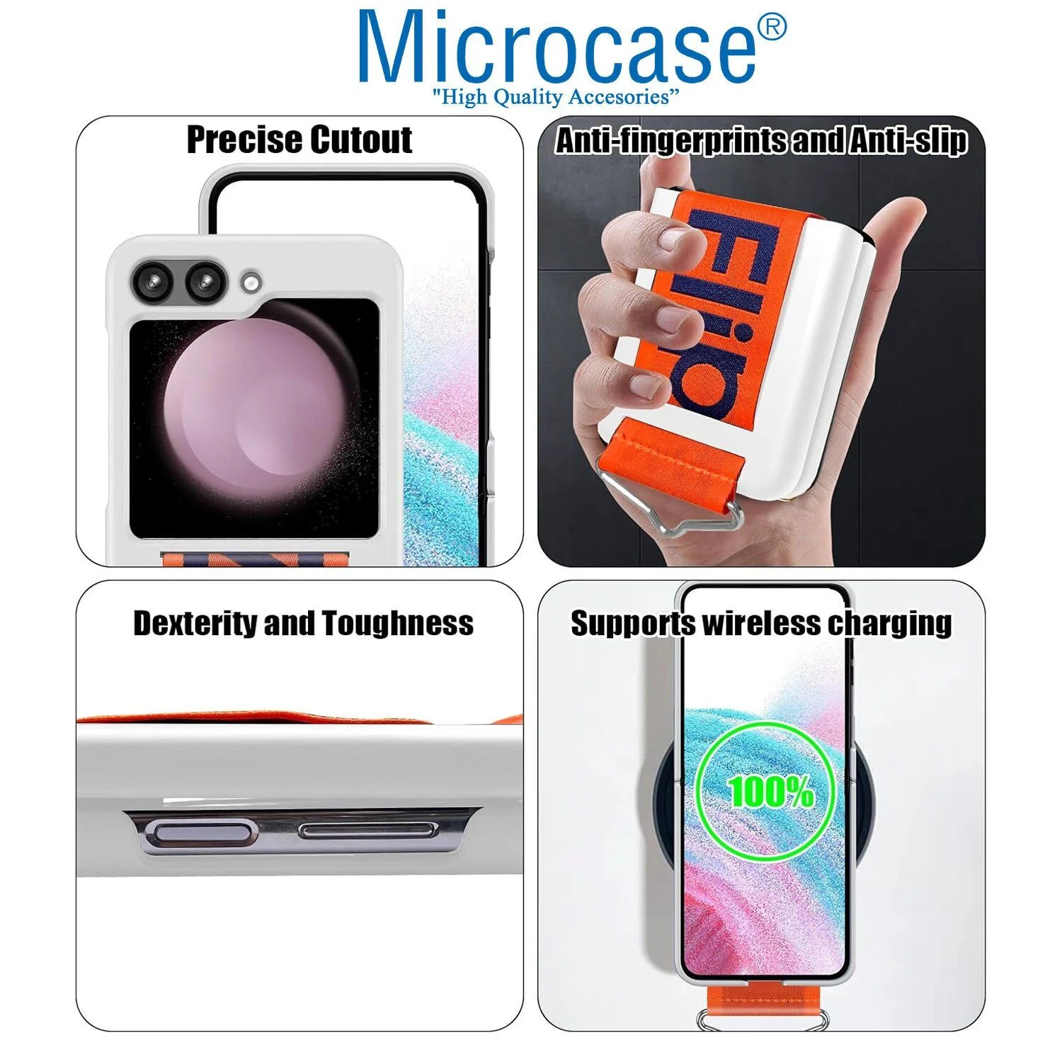 Microcase Samsung Galaxy Uyumlu Z Flip 7 Parmak Tutuculu Kayış Askılı Plastik Kılıf - Al3007 Siyah