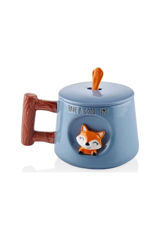 The Mia Tilki Kapaklı Ve Kaşıklı Kupa 370 Ml Fgr0011