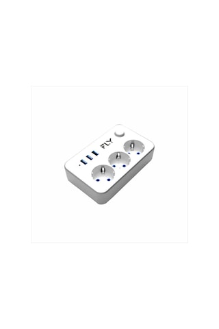 Fly 3406-01 3 Soket 3 Usb Akım Korumalı Priz 2.1a Anahtarlı 2mt Kablo Beyaz 1923 1.9 M