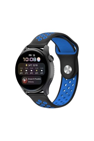 Watch 20mm Spor Delikli Kordon - Siyah-mavi Çok Renkli