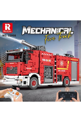 Reobrix Technic 22008 İtfaiye Kamyonu Kumandalı&motorlu Yapı Blok Seti Building Blocks Fire Ladder Truck - 2692 Parça