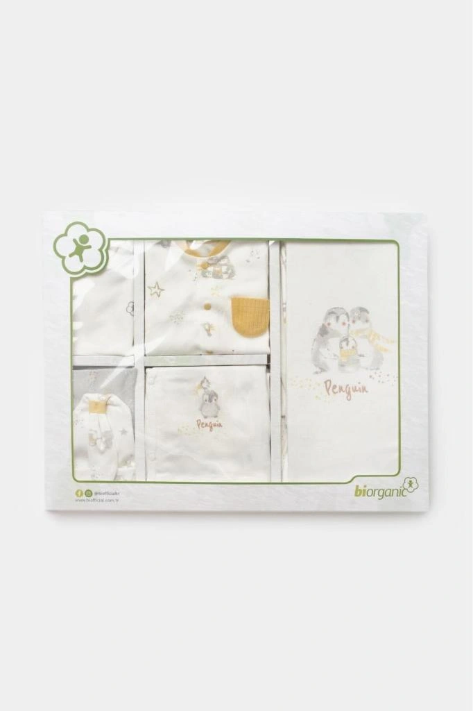 Biorganic %100 Pamuk Penguen Desenli 10 Lu Hastane Çıkış Seti Bior.ekr.63238 Ekru