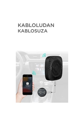Torima TAB09 Mini Kablosuz Carplay 2 GB +32 GB USB Ve Type-C Uyumlu Araç Multimedya Dönüştürücü Adaptörü Siyah