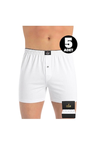 Öts Premium 5'li Erkek Boxer Düğmeli, Süprem - Hediye Kutulu, %100 Pamuk, Beyaz