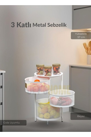 3 Katlı Sebzelik Açılır Metal Patates Soğan Sepeti Paslanmaz Meyvelik Organizer Sepet Beyaz Beyaz