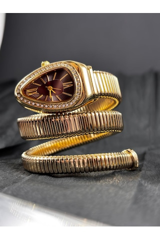 Yafani Gold Gümüş Yılan Model Kadın Saati Bordo