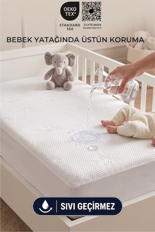 Babydry Bambu Desenli Oeko-tex Sertifikalı Sıvı Geçirmez Bebek Alezi - Fitted Yumuşak Dokulu Bebek Yatak Koruyucu Beyaz