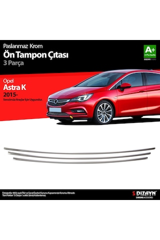 S-Dizayn  Opel Astra K Hb Krom Ön Tampon Alt Çıtası 3 Prç 2015 Üzeri Sensö
