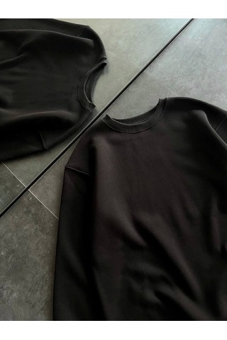 Etiler Collection Kışlık Bisiklet Yaka Üç İplik Basic Sweatshirt - Siyah
