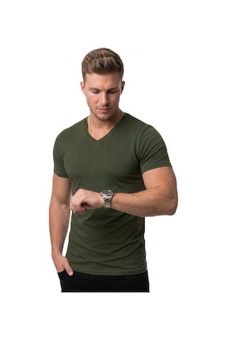 Deepsea Haki V Yaka Slim Fit Erkek Tişört 1801165 Haki