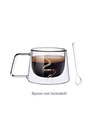 Createtech Çift Camlı Kalın Borosilikat İzolasyonlu Şeffaf Kahve Fincanı 2'li Set - 6.8 Oz Şeffaf