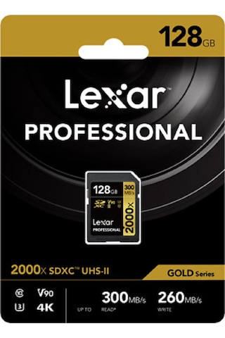 Lexar SDXC 128 GB UHS-II 2000X V90 U3 C10 4K Hafıza Kartı