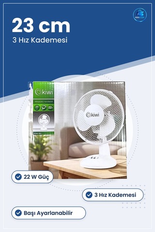 Masaüstü Vantilatör 23 Cm 22 W 3 Hız Ayarlı Beyaz Ofis Ev Serin T